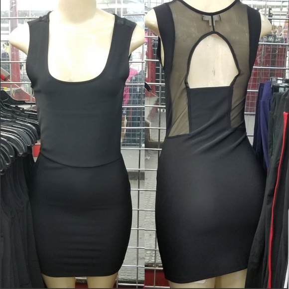 🍎 New LBD Dress Sheer Panels Open Back Bodycon Party Stretch Vacation - Picture 1 of 10